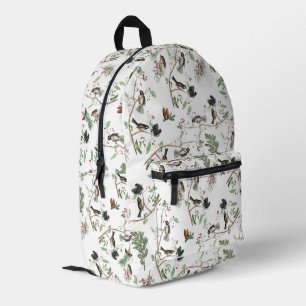 Chickadee Birds Berries & Pinecones Watercolor Printed Backpack