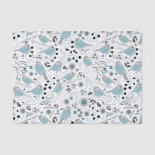 Chickadee Birds Cute Blue Grey Flowers Berries Tissue Paper