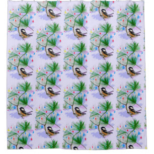 Chickadee Birds in Trees Pattern Shower Curtain