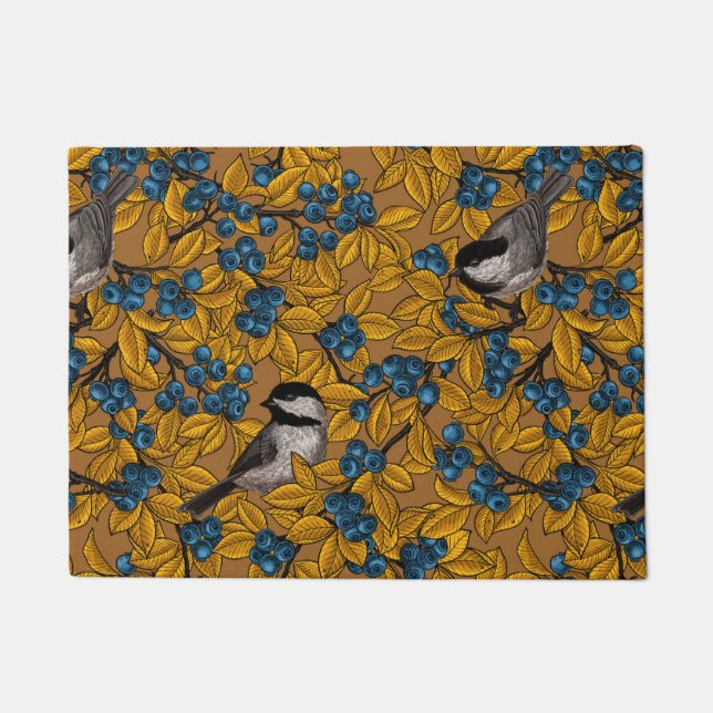 Chickadee birds on blueberry branches doormat (Front)