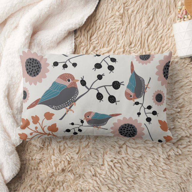 Chickadee Birds Pattern Lumbar Cushion (Blanket)