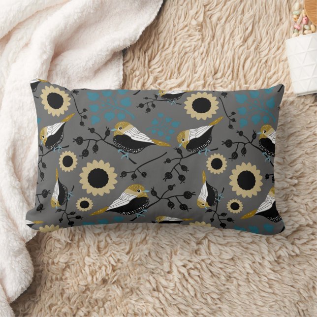 Chickadee Birds Pattern Lumbar Cushion (Blanket)