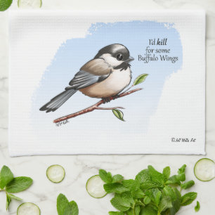 CHICKADEE BUFFALO WINGS by Jeff Willis Art Tea Towel