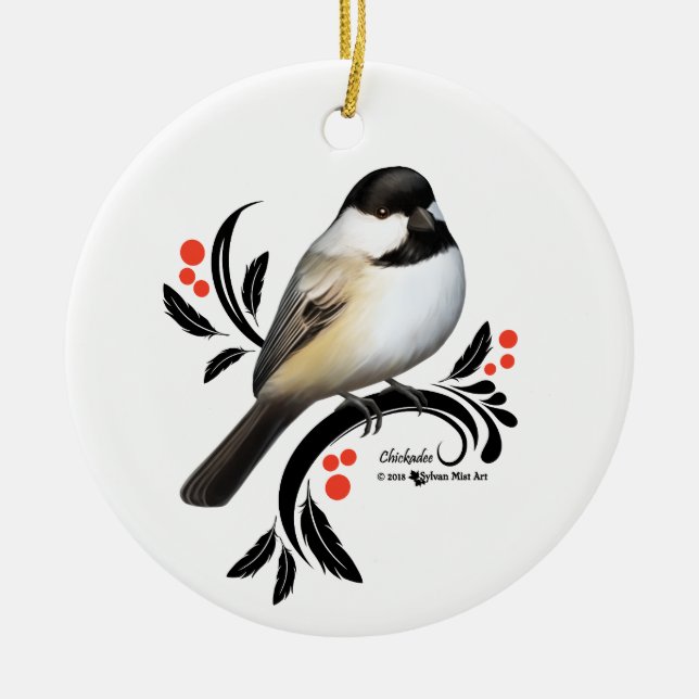 Chickadee Ceramic Tree Decoration (Front)