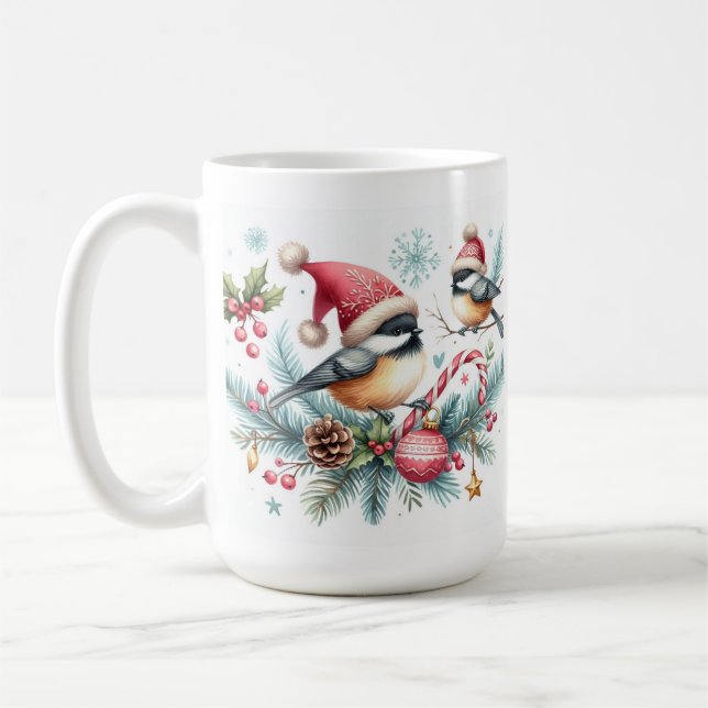 Chickadee Christmas Coffee Mug (Left)