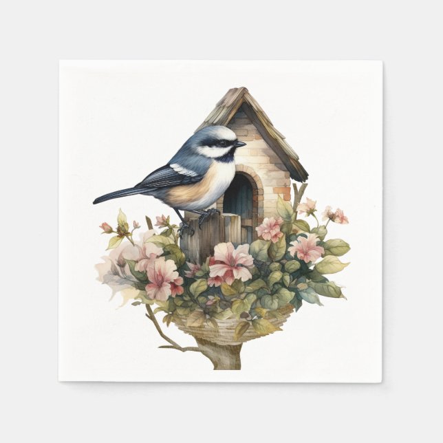 Chickadee Floral Paper Napkin (Front)