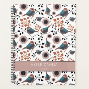 Chickadee Floral Pattern Blue Pink Customisable Planner