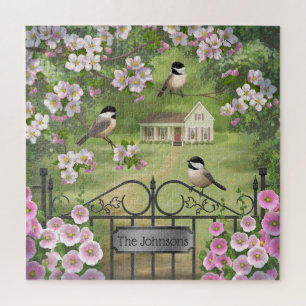 Chickadee Flowers Victorian Farmhouse Personalised Jigsaw Puzzle