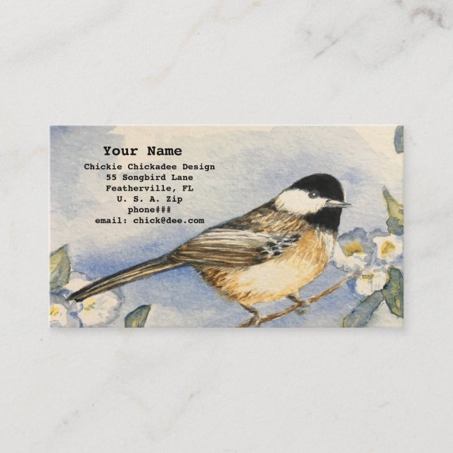 Chickadee Garden Flowers Watercolor Painting Business Card (Front)