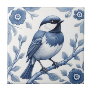 Chickadee Great Tit Bird Delft Blue and White Tile