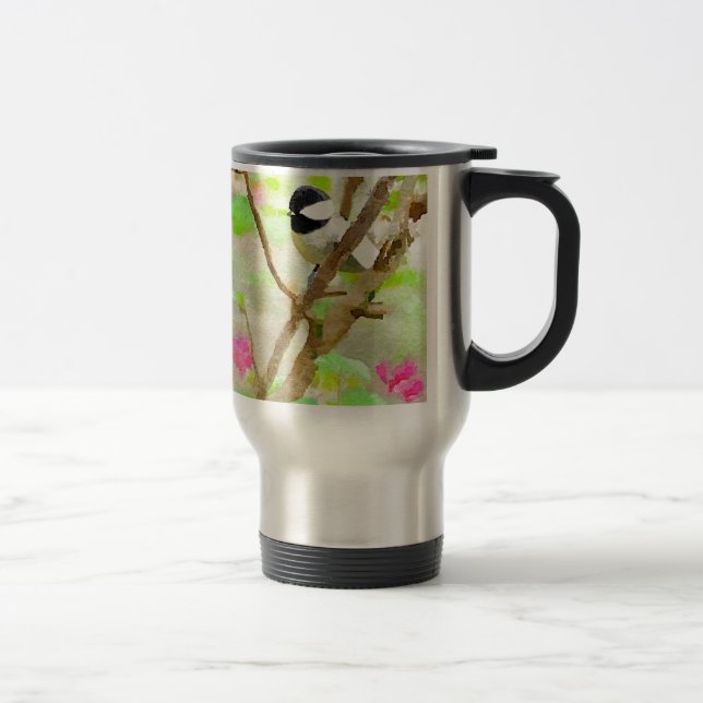 Chickadee in the Cherry Tree Travel Mug (Right)