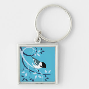 Chickadee In Tree Branch Key Ring