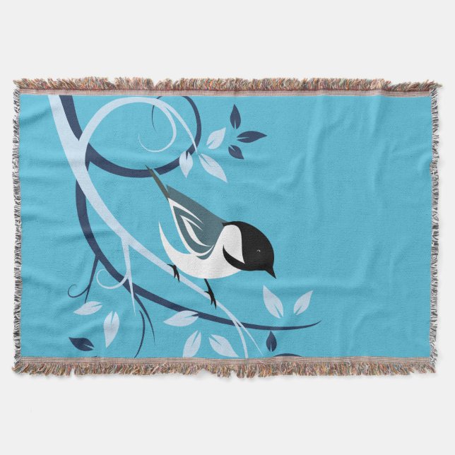 Chickadee In Tree Branch Throw Blanket (Front)