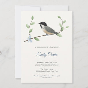 Chickadee Leafy Sprig Baby Shower Invitation