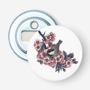 Chickadee on a blooming cherry branch bottle opener