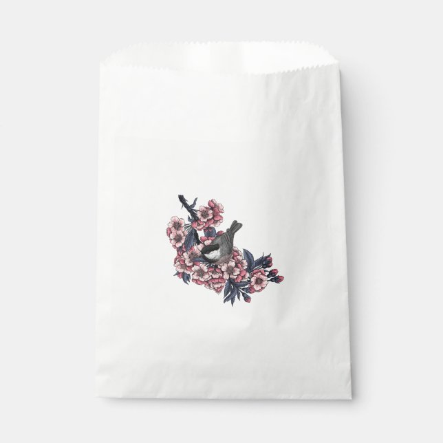 Chickadee on a blooming cherry branch favour bags (Front)