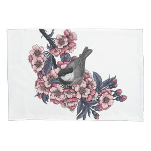 Chickadee on a blooming cherry branch pillowcase