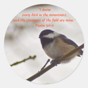 Chickadee on a Twig Classic Round Sticker