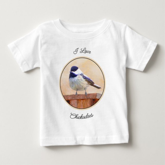 Chickadee on Birdhouse Painting Original Bird Art Baby T-Shirt (Front)