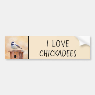 Chickadee on Birdhouse Painting Original Bird Art Bumper Sticker
