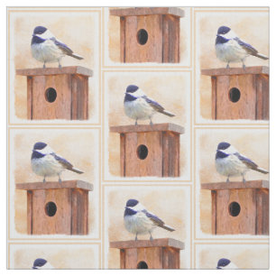 Chickadee on Birdhouse Painting Original Bird Art Fabric