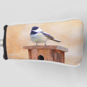 Chickadee on Birdhouse Painting Original Bird Art Golf Head Cover