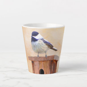 Chickadee on Birdhouse Painting Original Bird Art Latte Mug