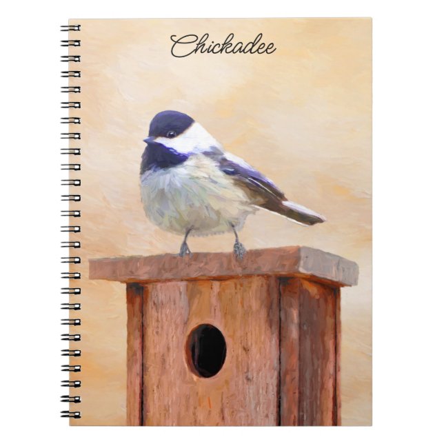 Chickadee on Birdhouse Painting Original Bird Art Notebook (Front)