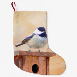 Chickadee on Birdhouse Painting Original Bird Art Small Christmas Stocking