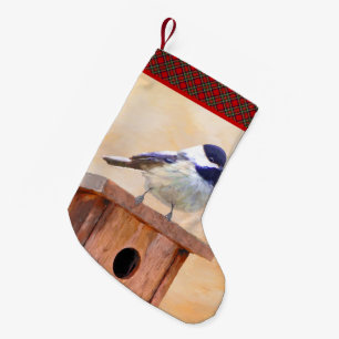 Chickadee on Birdhouse Painting Original Bird Art Small Christmas Stocking