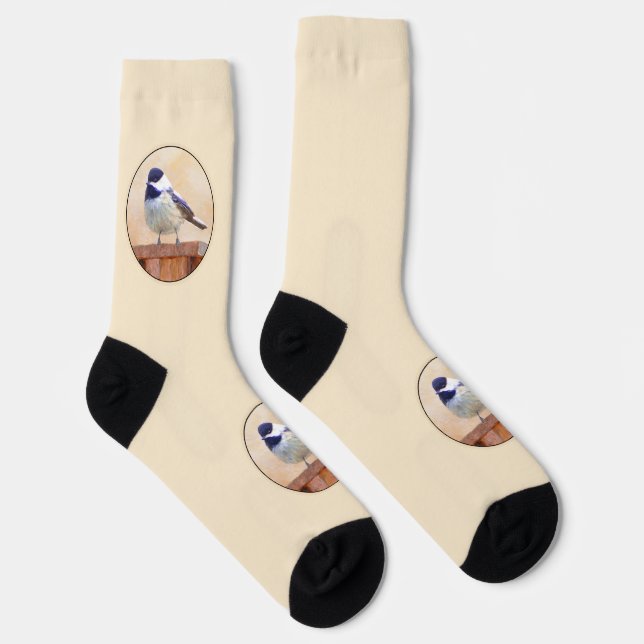 Chickadee on Birdhouse Painting Original Bird Art Socks (Right)