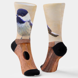 Chickadee on Birdhouse Painting Original Bird Art Socks