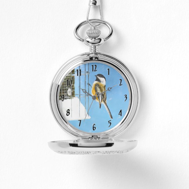 Chickadee on Feeder - Original Wild Bird Art Watch (Front)