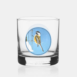 Chickadee on Feeder - Original Wild Bird Art Whiskey Glass