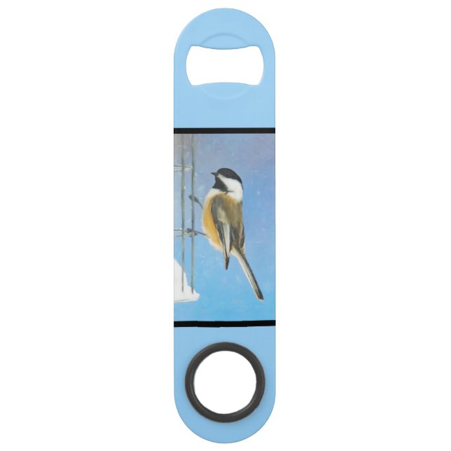 Chickadee on Feeder Painting - Original Bird Art (Back)