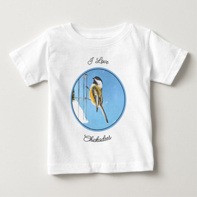 Chickadee on Feeder Painting - Original Bird Art Baby T-Shirt (Front)