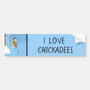 Chickadee on Feeder Painting - Original Bird Art Bumper Sticker