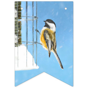 Chickadee on Feeder Painting - Original Bird Art Bunting