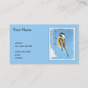 Chickadee on Feeder Painting - Original Bird Art Business Card