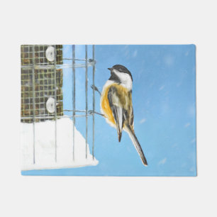 Chickadee on Feeder Painting - Original Bird Art Doormat