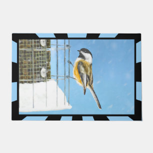 Chickadee on Feeder Painting - Original Bird Art Doormat