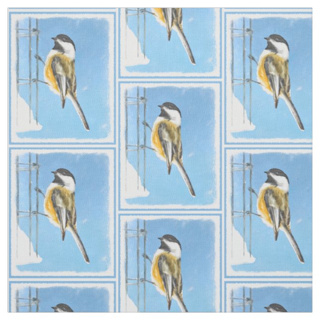 Chickadee on Feeder Painting - Original Bird Art Fabric (Swatch)