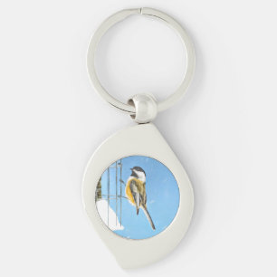 Chickadee on Feeder Painting - Original Bird Art Key Ring