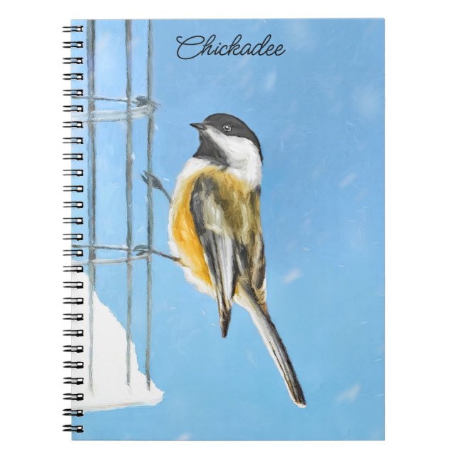 Chickadee on Feeder Painting - Original Bird Art Notebook (Front)