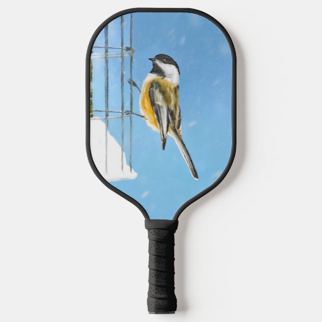 Chickadee on Feeder Painting - Original Bird Art Pickleball Paddle (Front)