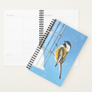 Chickadee on Feeder Painting - Original Bird Art Planner