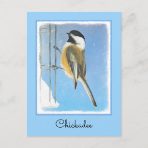 Chickadee on Feeder Painting - Original Bird Art Postcard