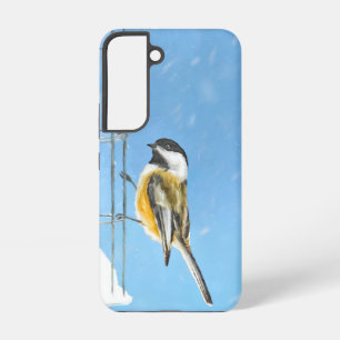 Chickadee on Feeder Painting - Original Bird Art Samsung Galaxy Case