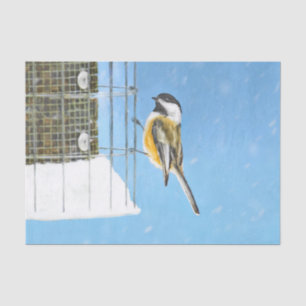 Chickadee on Feeder Painting - Original Bird Art Tissue Paper