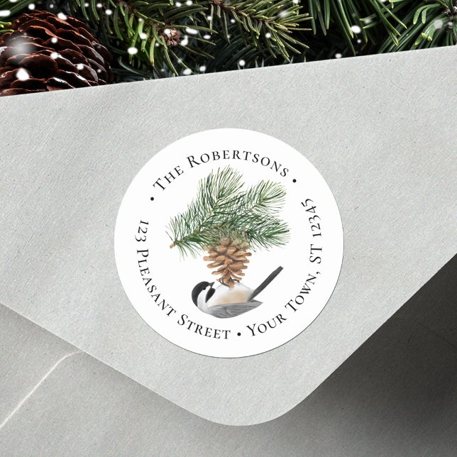 Chickadee on Pinecone Return Address Label (Creator Uploaded)